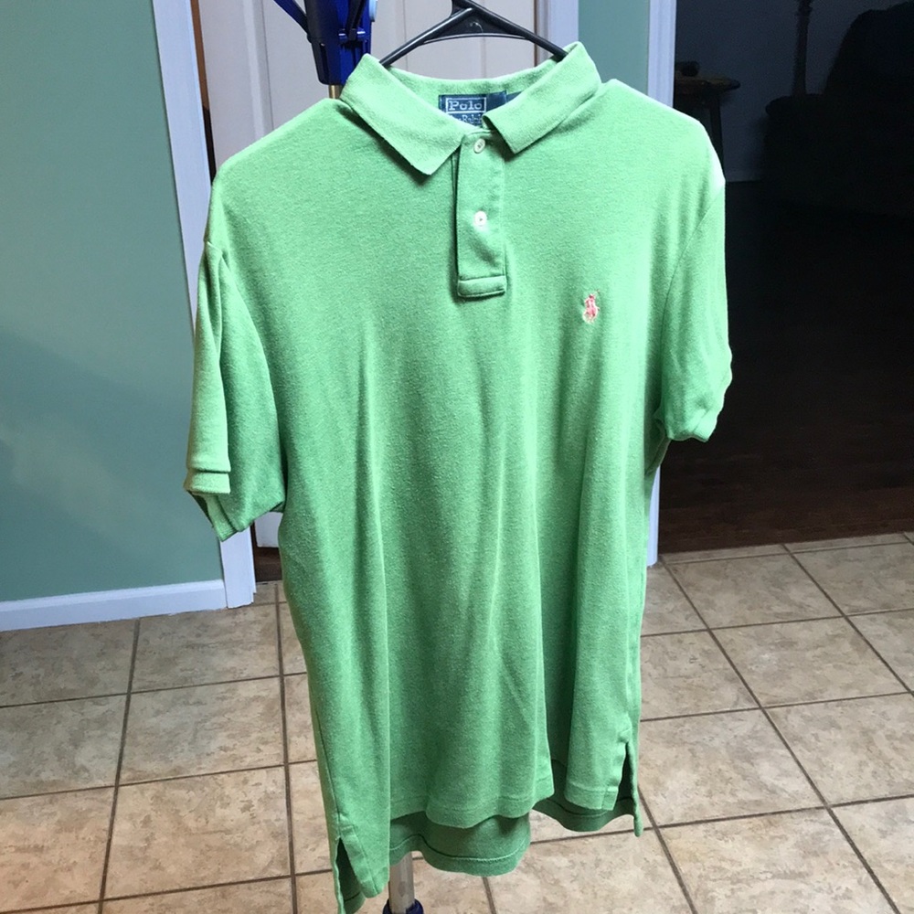 Custom fit polo by Ralph Lauren. Heather Green